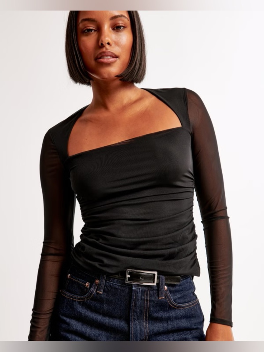 Abercrombie & Fitch Black Square-Neck Long Sleeve Top
